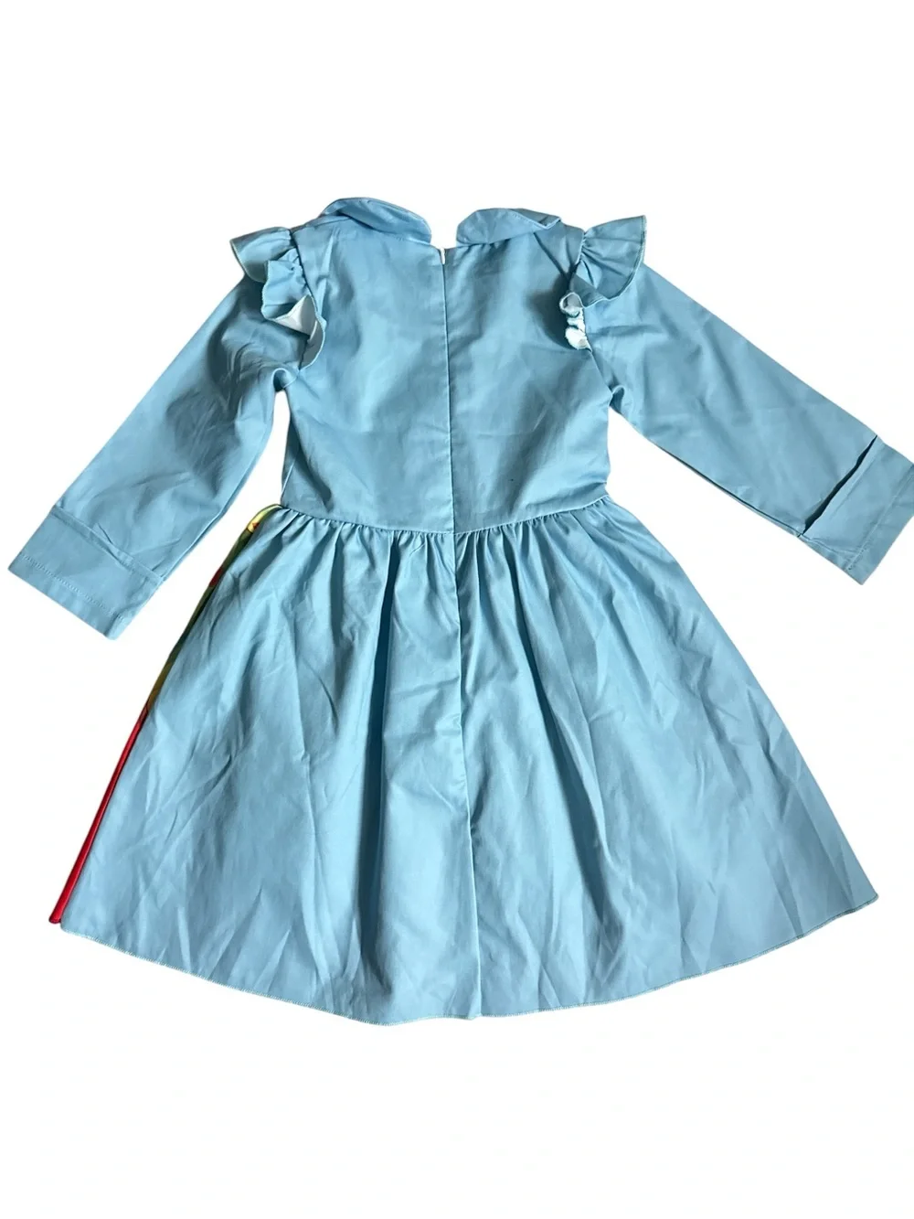 Girls Floral Castle Print Long Sleeve Dress with 3D Flower Appliqués - Size 5Y